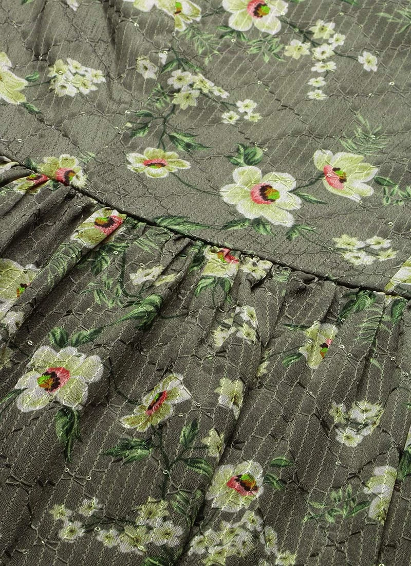 Mehndi Green Georgette Printed Dress After Six Wear Party Wear 5 Mehndi Green Georgette Printed Dress After Six Wear Party Wear - Image 5