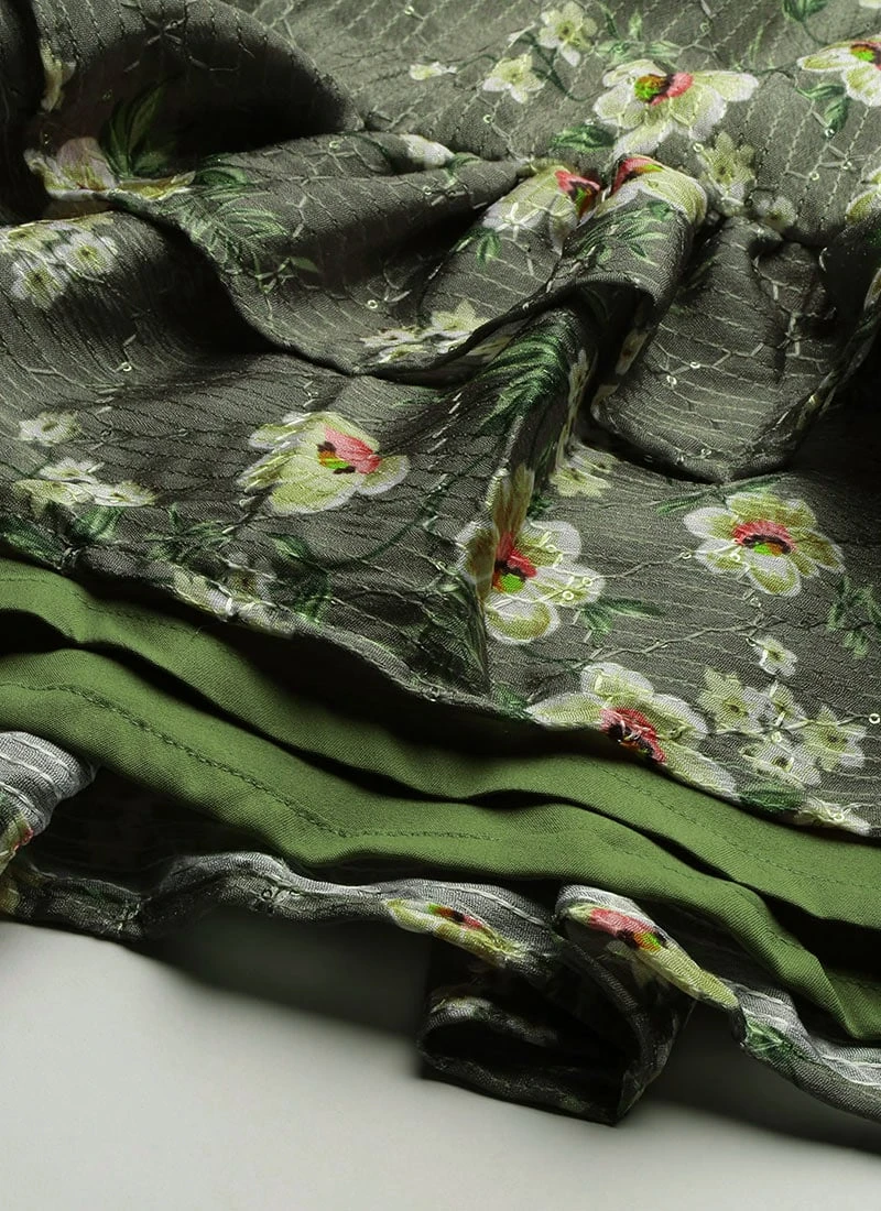 Mehndi Green Georgette Printed Dress After Six Wear 8 Mehndi Green Georgette Printed Dress After Six Wear - Image 8