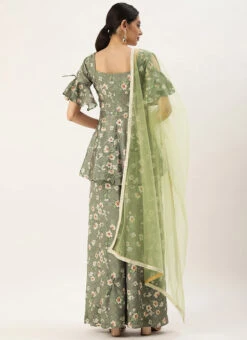 Top From Mehndi Green Georgette Printed Palazzo Suit After Six Wear -Deals Chic Lehenga Store Mehndi Green Georgette Printed Palazzo Suit SLBS02211252 b