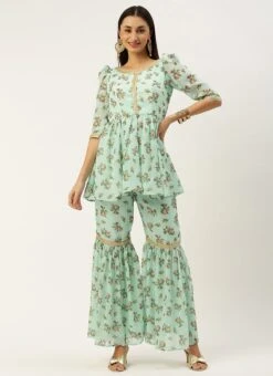 Bottom From Mint Green Digital Printed Embroidered Co Ords Set After Six Wear -Deals Chic Lehenga Store Mint Green Digital Printed Embroidered Co Ords Set IWBS02211226 u