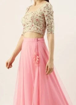 Mint Green Embroidered N Peach Net Lehenga Festive Wear