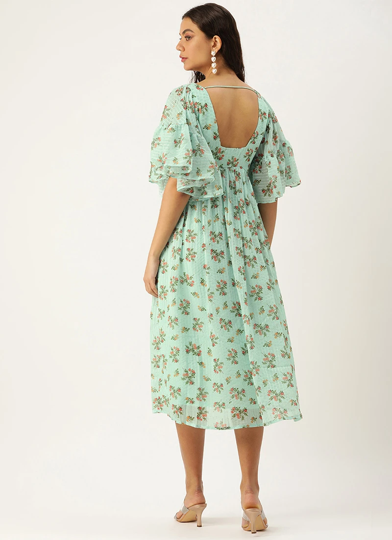 Mint Green Georgette Digital Printed Dress After Six Wear Party Wear 4 Mint Green Georgette Digital Printed Dress After Six Wear Party Wear - Image 4