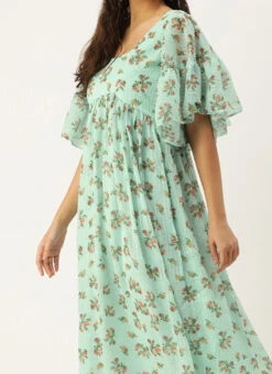 Mint Green Georgette Digital Printed Dress After Six Wear Party Wear