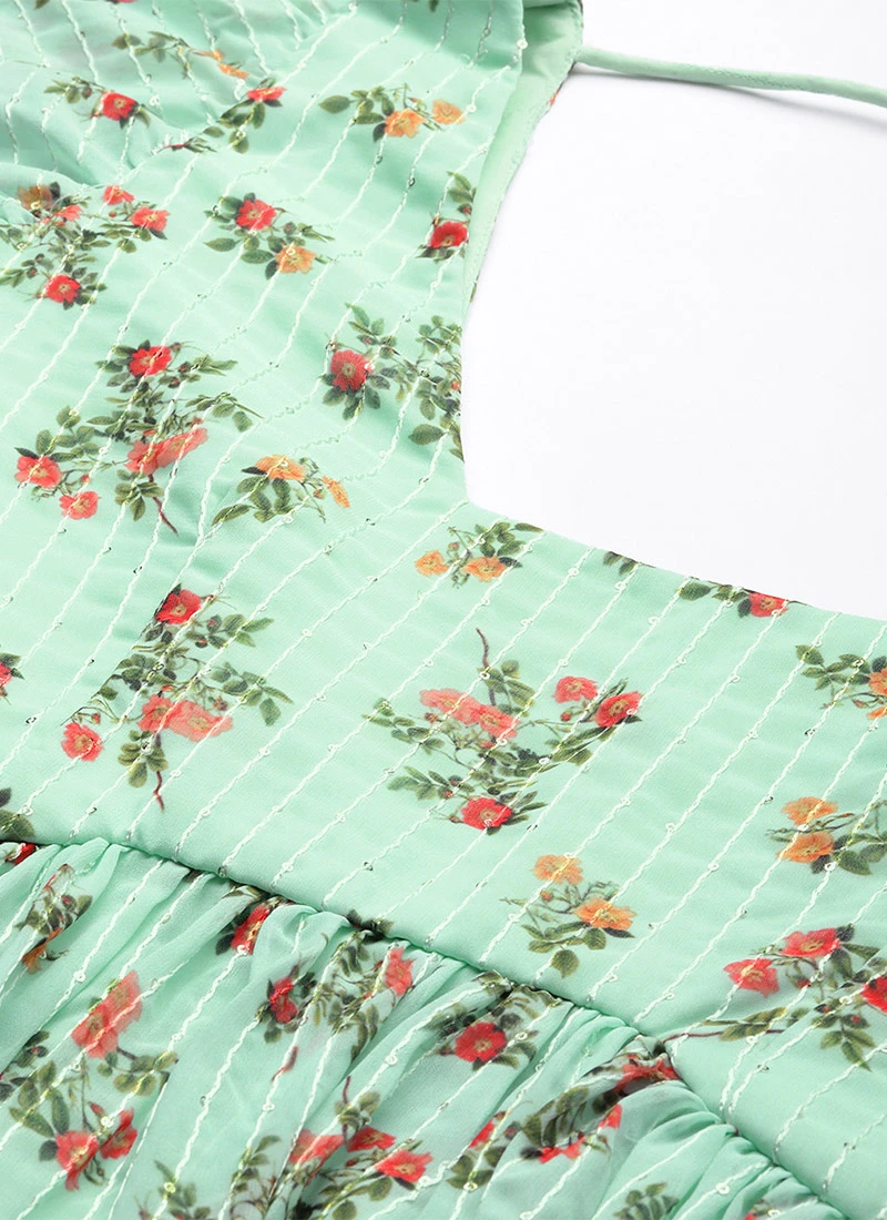 Mint Green Georgette Digital Printed Dress After Six Wear Party Wear 5 Mint Green Georgette Digital Printed Dress After Six Wear Party Wear - Image 5