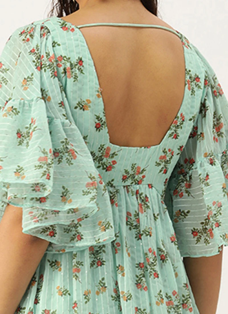 Mint Green Georgette Digital Printed Dress After Six Wear Party Wear 6 Mint Green Georgette Digital Printed Dress After Six Wear Party Wear - Image 6