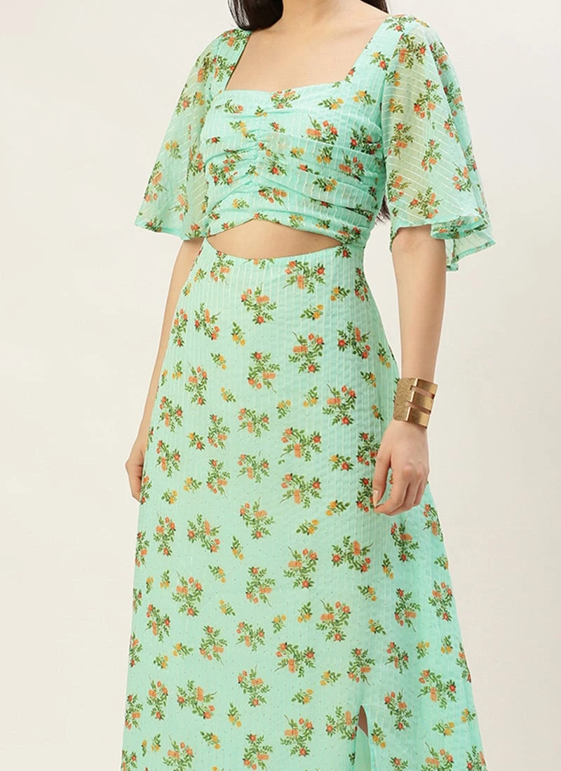 Mint Green Georgette Digital Printed Dress Festive Wear After Six Wear 1 Mint Green Georgette Digital Printed Dress Festive Wear After Six Wear