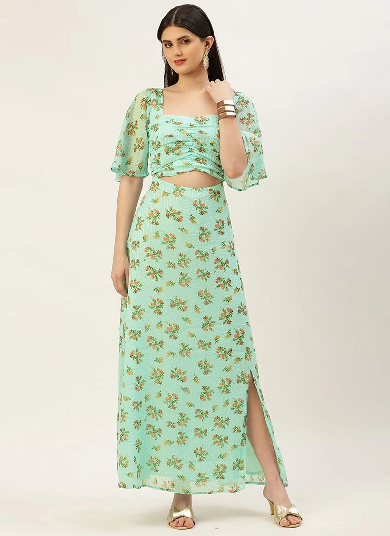 Mint Green Georgette Digital Printed Dress Festive Wear After Six Wear 3 Mint Green Georgette Digital Printed Dress Festive Wear After Six Wear - Image 3