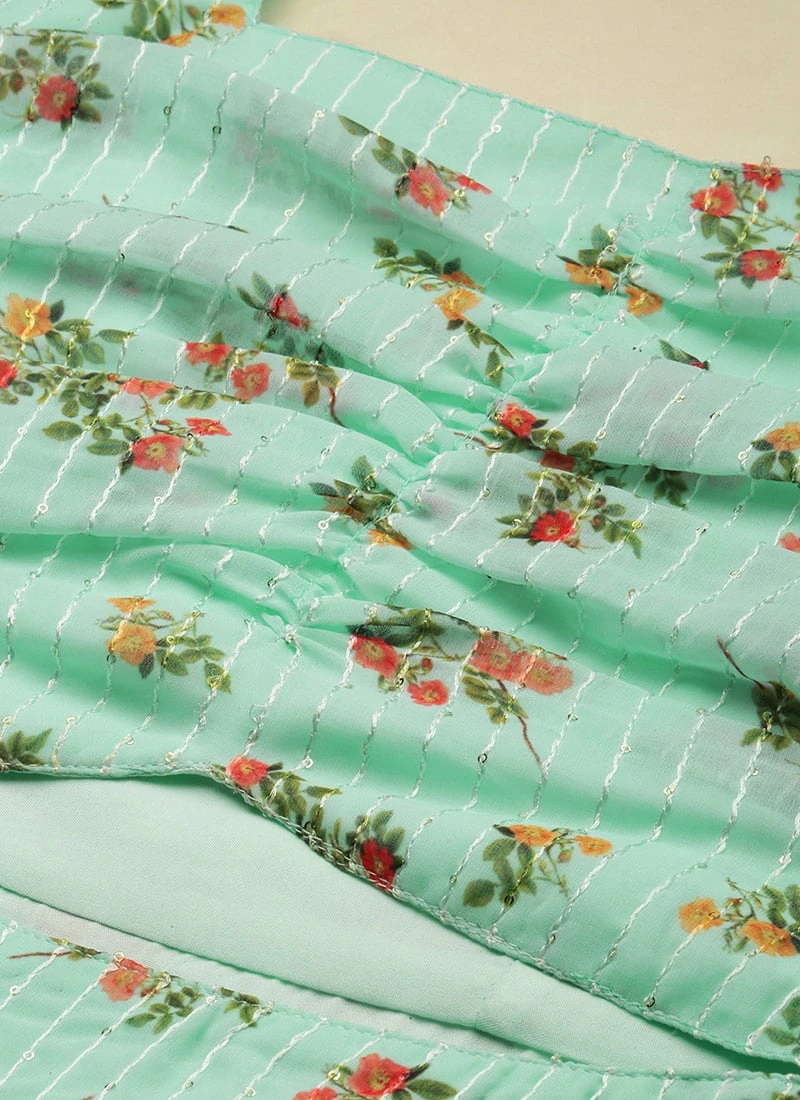 Mint Green Georgette Digital Printed Dress Festive Wear After Six Wear 5 Mint Green Georgette Digital Printed Dress Festive Wear After Six Wear - Image 5