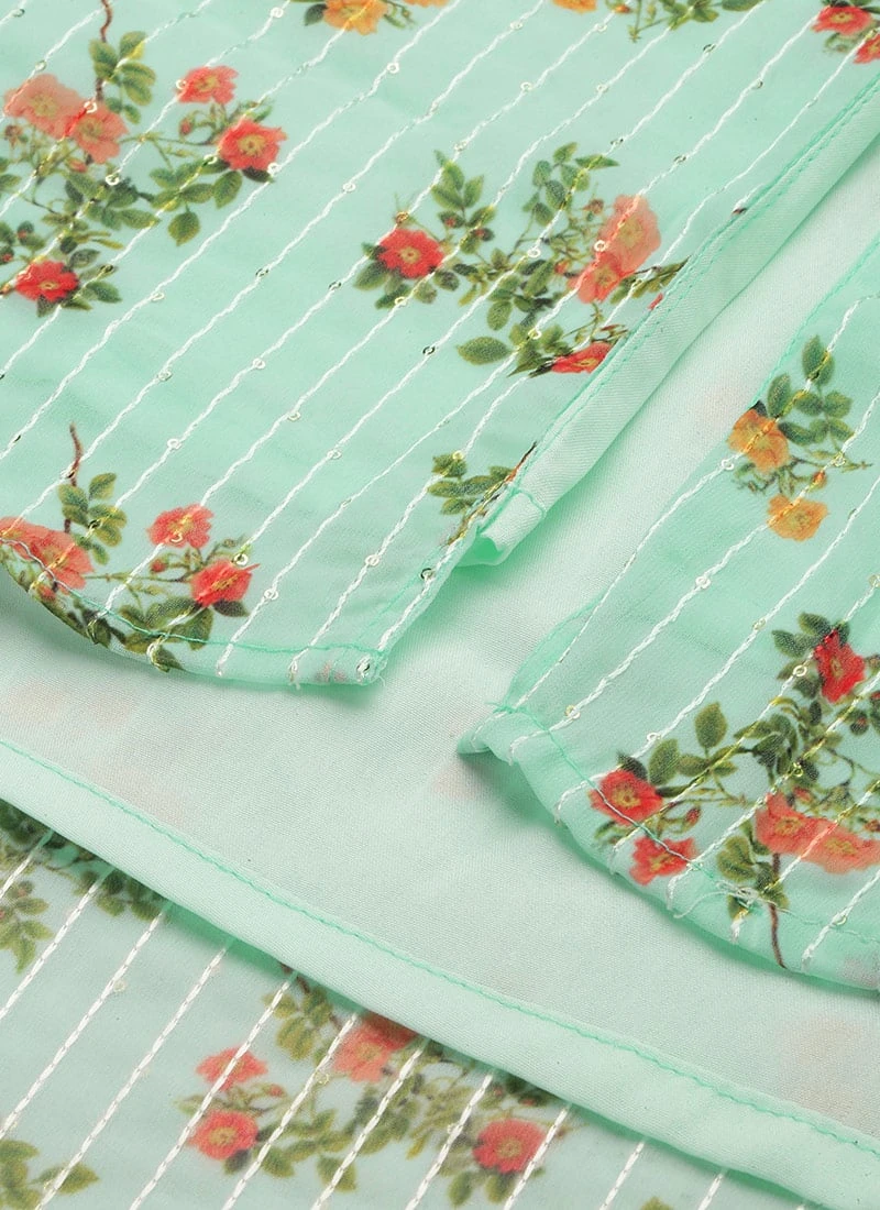 Mint Green Georgette Digital Printed Dress Festive Wear After Six Wear 8 Mint Green Georgette Digital Printed Dress Festive Wear After Six Wear - Image 8