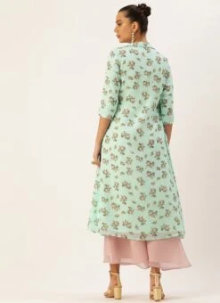 Mint Green Georgette Digital Printed Jumpsuit After Six Wear -Deals Chic Lehenga Store Mint Green Georgette Digital Printed Jumpsuit DRBS02211058 b 1