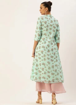 Mint Green Georgette Digital Printed Jumpsuit Festive Wear After Six Wear -Deals Chic Lehenga Store Mint Green Georgette Digital Printed Jumpsuit DRBS02211058 b