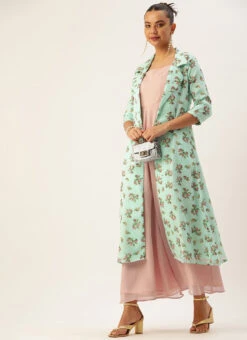 Mint Green Georgette Digital Printed Jumpsuit Festive Wear After Six Wear -Deals Chic Lehenga Store Mint Green Georgette Digital Printed Jumpsuit DRBS02211058 u