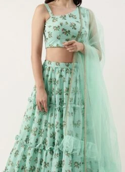 Dupatta From Mint Green Georgette Digital Printed Lehenga After Six Wear