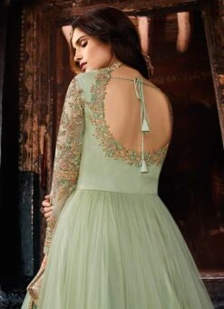 Mint Green Net Embroidered Gown Party Wear -Deals Chic Lehenga Store Mint Green Net Embroidered Gown BGWSCC5401 b