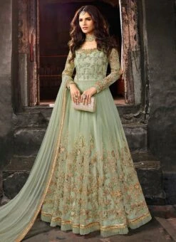 Mint Green Net Embroidered Gown Party Wear -Deals Chic Lehenga Store Mint Green Net Embroidered Gown BGWSCC5401 u