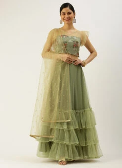 Mint Green Organza Embroidered Lehanga Wedding Wear Festive Wear -Deals Chic Lehenga Store Mint Green Organza Embroidered Lehanga GHBS02205081 u