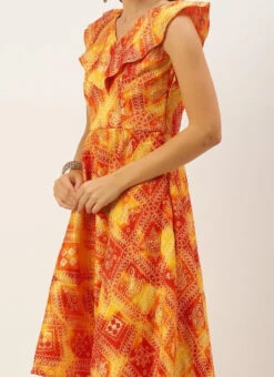MultiColored Printed Cotton Knee Length Dress After Six Wear