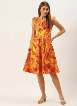 MultiColored Printed Cotton Knee Length Dress After Six Wear -Deals Chic Lehenga Store MultiColored Printed Cotton Knee Length Dress DRBS02105402 u