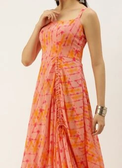 Multicolor Asymmetric Gathered Gown Party Wear