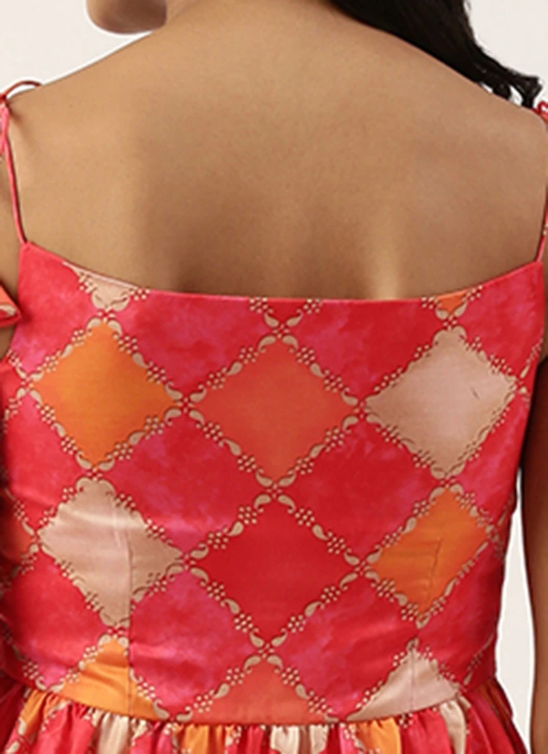 Multicolor Printed Gathered Style Midi Dress Festive Wear 6 Multicolor Printed Gathered Style Midi Dress Festive Wear - Image 6