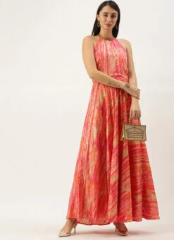 Multicolored Art Silk Halter Neck Gown After Six Wear -Deals Chic Lehenga Store Multicolored Art Silk Halter Neck Gown IWBS02106506 u
