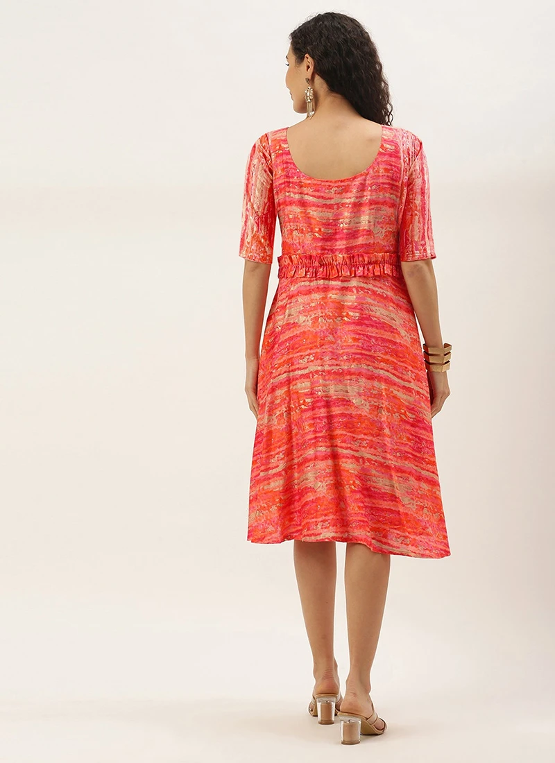 Multicolored Art Silk Round Neck Dress Festive Wear 4 Multicolored Art Silk Round Neck Dress Festive Wear - Image 4