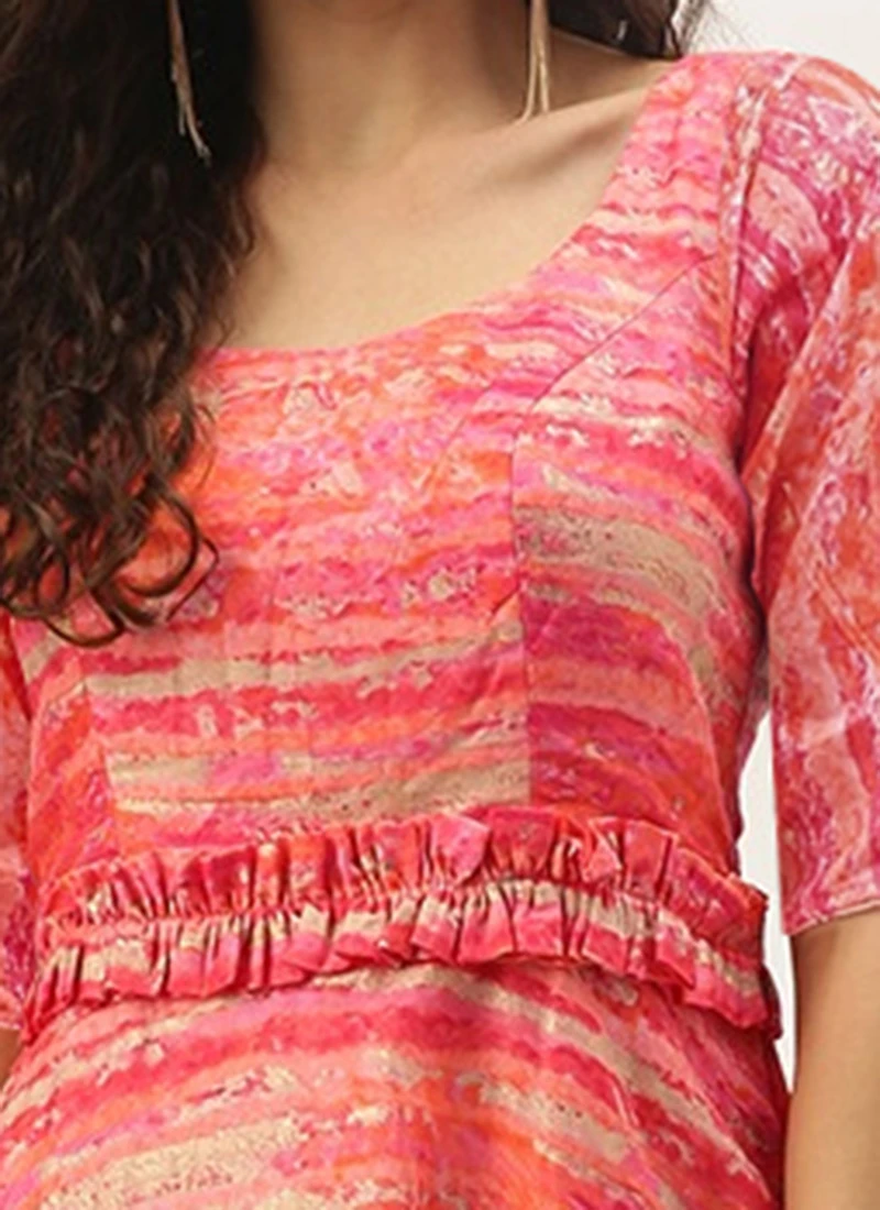 Multicolored Art Silk Round Neck Dress Festive Wear 5 Multicolored Art Silk Round Neck Dress Festive Wear - Image 5