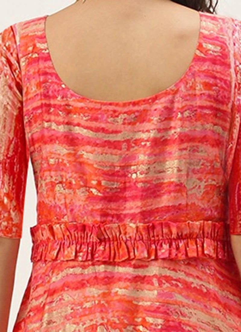 Multicolored Art Silk Round Neck Dress Festive Wear 6 Multicolored Art Silk Round Neck Dress Festive Wear - Image 6