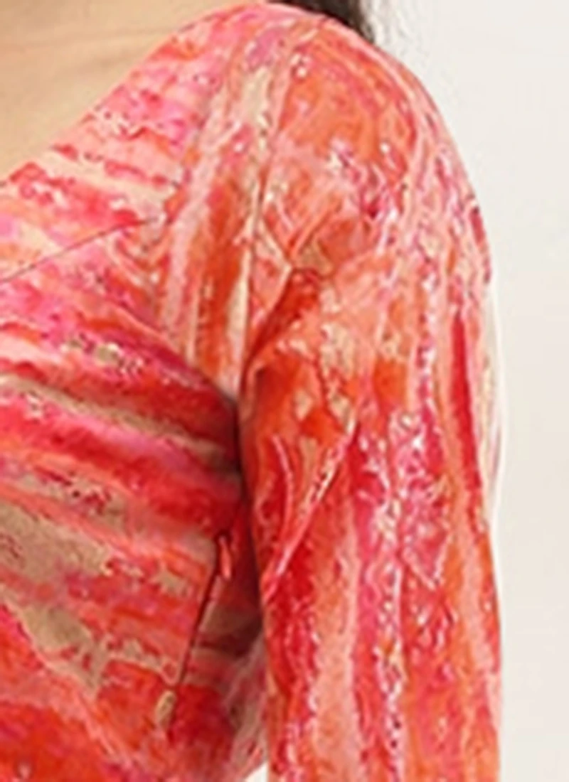 Multicolored Art Silk Round Neck Dress Festive Wear 7 Multicolored Art Silk Round Neck Dress Festive Wear - Image 7