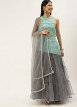 Multicolored Chinon N Light Grey Net Layered Lehenga Party Wear -Deals Chic Lehenga Store Multicolored Chinon N Light Grey Net Layered Lehenga GHBS02206210 u