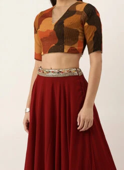 Multicolored Closed Neck Lehenga Festive Wear