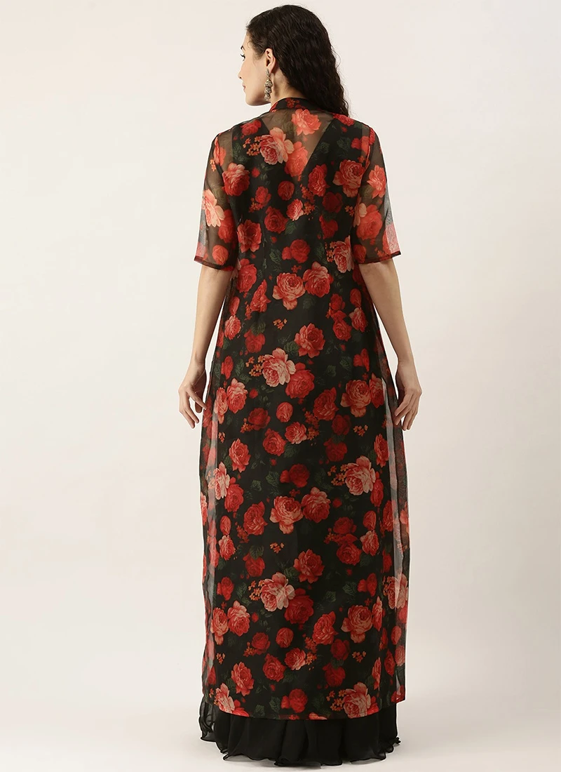 Multicolored Digital Print Organza Jacket N Black Dress Festive Wear 4 Multicolored Digital Print Organza Jacket N Black Dress Festive Wear - Image 4
