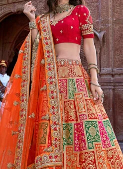 Multicolored Embroidered A Line Lehenga Wedding Wear