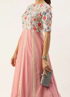 Multicolored Georgette Embroidered Kali Style Gown Festive Wear