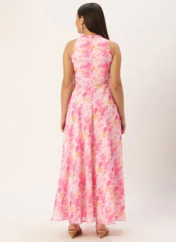 Multicolored Georgette Printed Halter Neck Dress After Six Wear -Deals Chic Lehenga Store Multicolored Georgette Printed Halter Neck Dress DRBS02302437 b