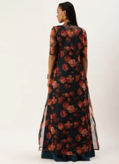 Multicolored Organza Jacket N Teal Blue Dress Festive Wear -Deals Chic Lehenga Store Multicolored Organza Jacket N Teal Blue Dress DRBS02303652 b