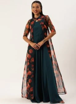 Multicolored Organza Jacket N Teal Blue Dress Festive Wear -Deals Chic Lehenga Store Multicolored Organza Jacket N Teal Blue Dress DRBS02303652 u