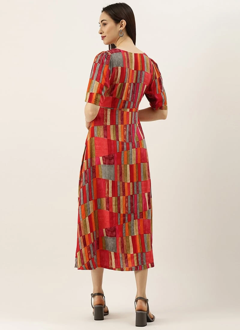 Multicolored Printed A Line Dress After Six Wear 4 Multicolored Printed A Line Dress After Six Wear - Image 4