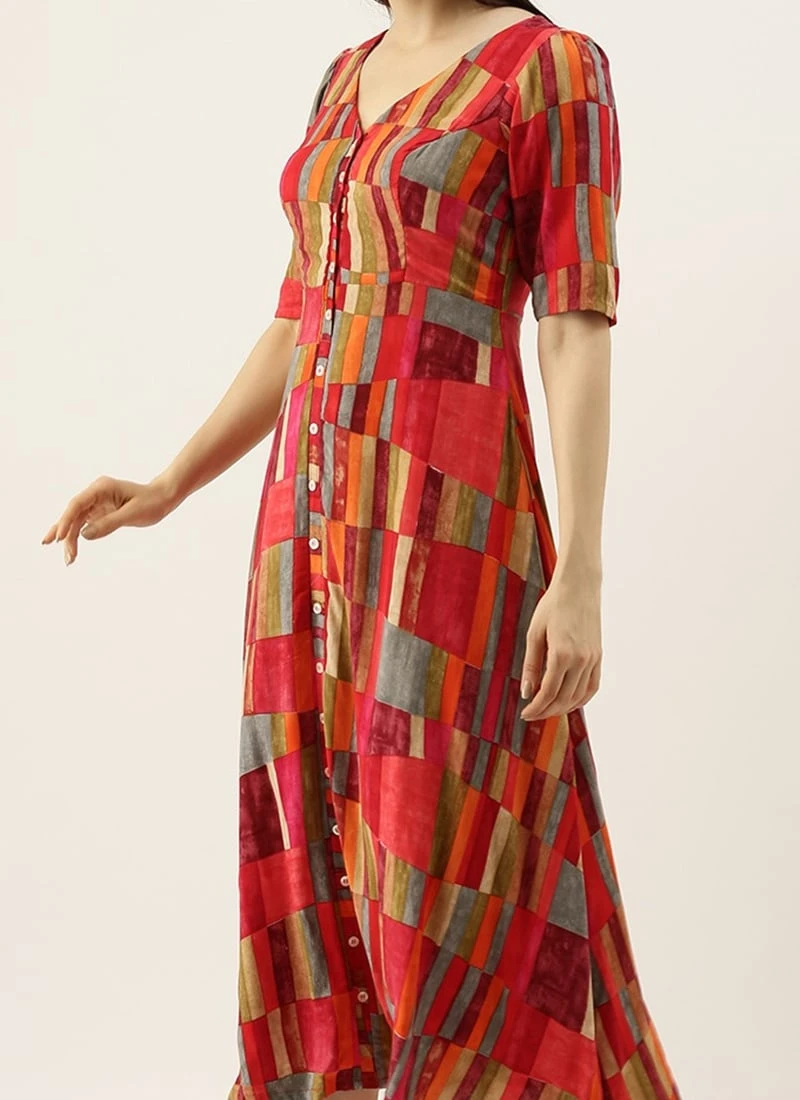 Multicolored Printed A Line Dress After Six Wear 1 Multicolored Printed A Line Dress After Six Wear