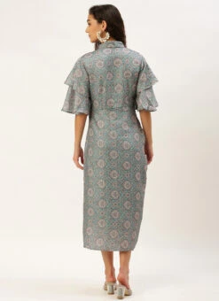 Multicolored Printed Modal Satin Pleated Dress After Six Wear -Deals Chic Lehenga Store Multicolored Printed Modal Satin Pleated Dress DRBS02212632 b