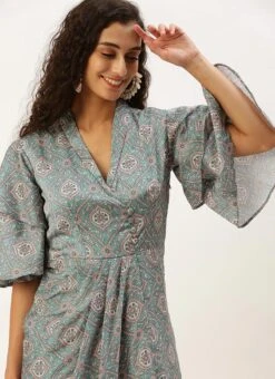 Multicolored Printed Modal Satin Pleated Dress After Six Wear -Deals Chic Lehenga Store Multicolored Printed Modal Satin Pleated Dress DRBS02212632 rrc3