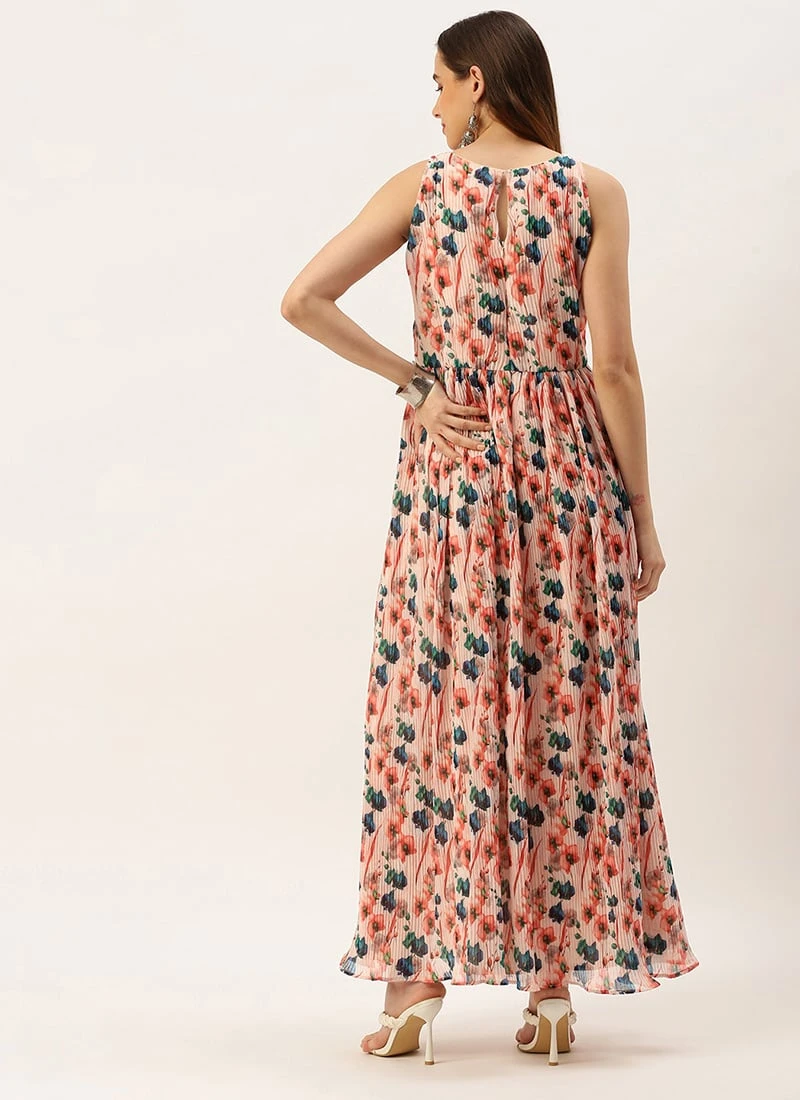 Multicoloured Georgette Pleated Dress After Six Wear Party Wear 4 Multicoloured Georgette Pleated Dress After Six Wear Party Wear - Image 4