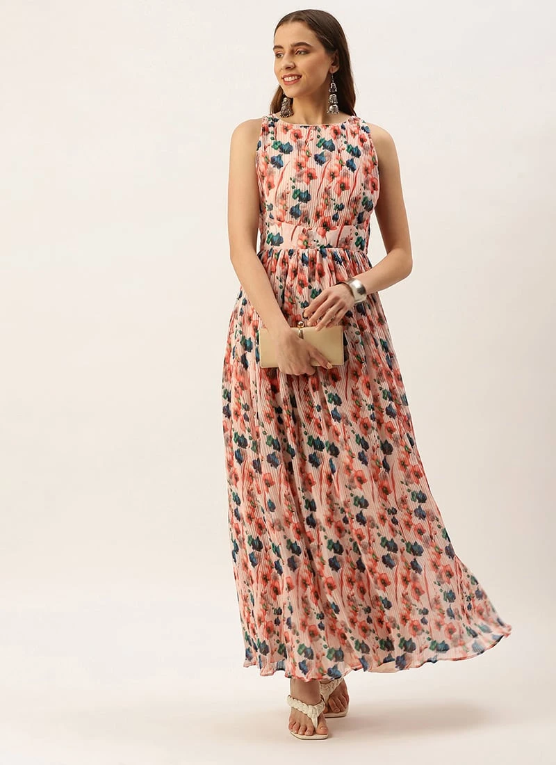 Multicoloured Georgette Pleated Dress After Six Wear Party Wear 3 Multicoloured Georgette Pleated Dress After Six Wear Party Wear - Image 3