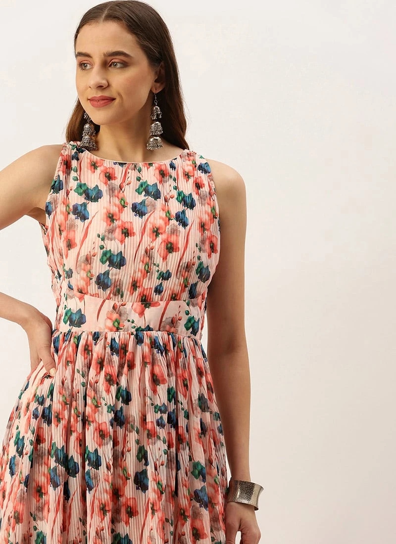 Multicoloured Georgette Pleated Dress After Six Wear Party Wear 8 Multicoloured Georgette Pleated Dress After Six Wear Party Wear - Image 8