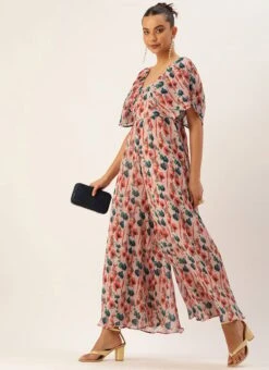 Multicoloured Pleated Georgette Jumpsuit Festive Wear After Six Wear -Deals Chic Lehenga Store Multicoloured Pleated Georgette Jumpsuit DRBS02211145 u