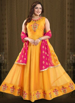 Mustard Art Silk Anarkali Suit Party Wear -Deals Chic Lehenga Store Mustard Art Silk Anarkali Suit SLMNFG129GOLDEN u