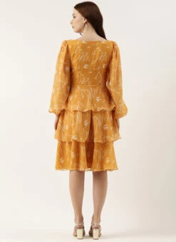 Mustard Digital Printed Georgette Dress After Six Wear -Deals Chic Lehenga Store Mustard Digital Printed Georgette Dress DRBS02301960 b