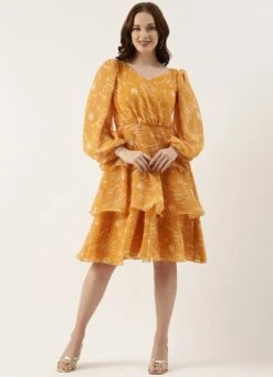 Mustard Digital Printed Georgette Dress After Six Wear -Deals Chic Lehenga Store Mustard Digital Printed Georgette Dress DRBS02301960 u