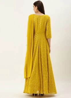 Mustard Embroidered Dupatta Draped Style Gown Wedding Wear -Deals Chic Lehenga Store Mustard Embroidered Dupatta Draped Style Gown IWBS02307668 b