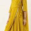 Mustard Embroidered Dupatta Draped Style Gown Wedding Wear